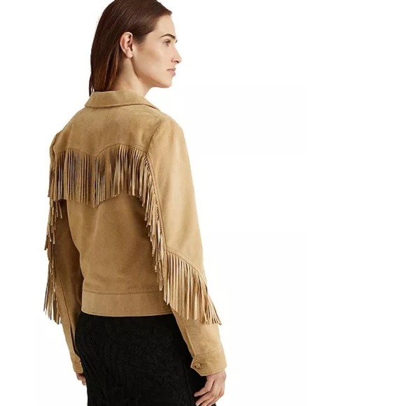 Lauren Ralph Lauren Goat Suede Fringe Western Boho Cowgirl Jacket NWT Tan 2 - Picture 3 of 17